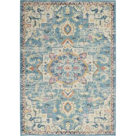 Homeroots 5 x 7 ft. Light Blue & Ivory Distressed Area Rug 385581